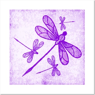 Beautiful abstract dragonflies in purple Posters and Art